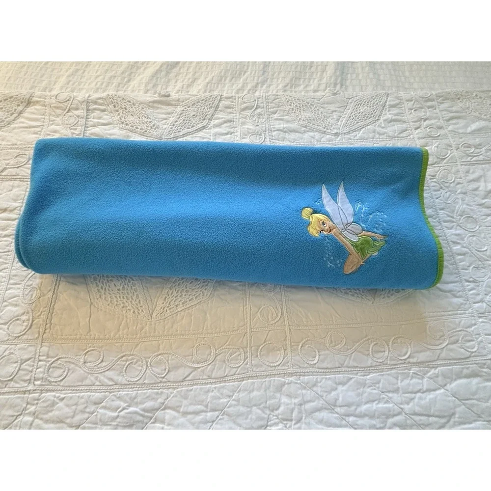 Disney Store Blue Green Trim Tinker Bell Blanket Fleece Wings Fairy‎ 60